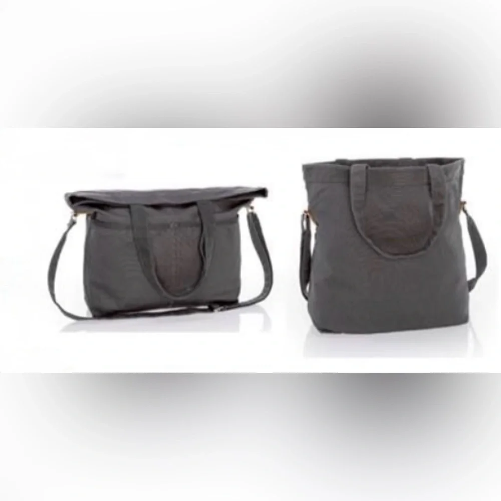RETIRED Thirty-One Retro Metro Fold-over Bag Charcoal Tote Purse Pockets Straps